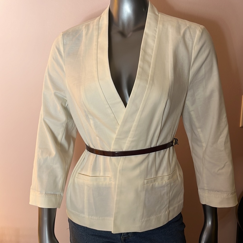 NWT Maurices White Cotton Open Front 3/4 Sleeve Blazer Sz Large